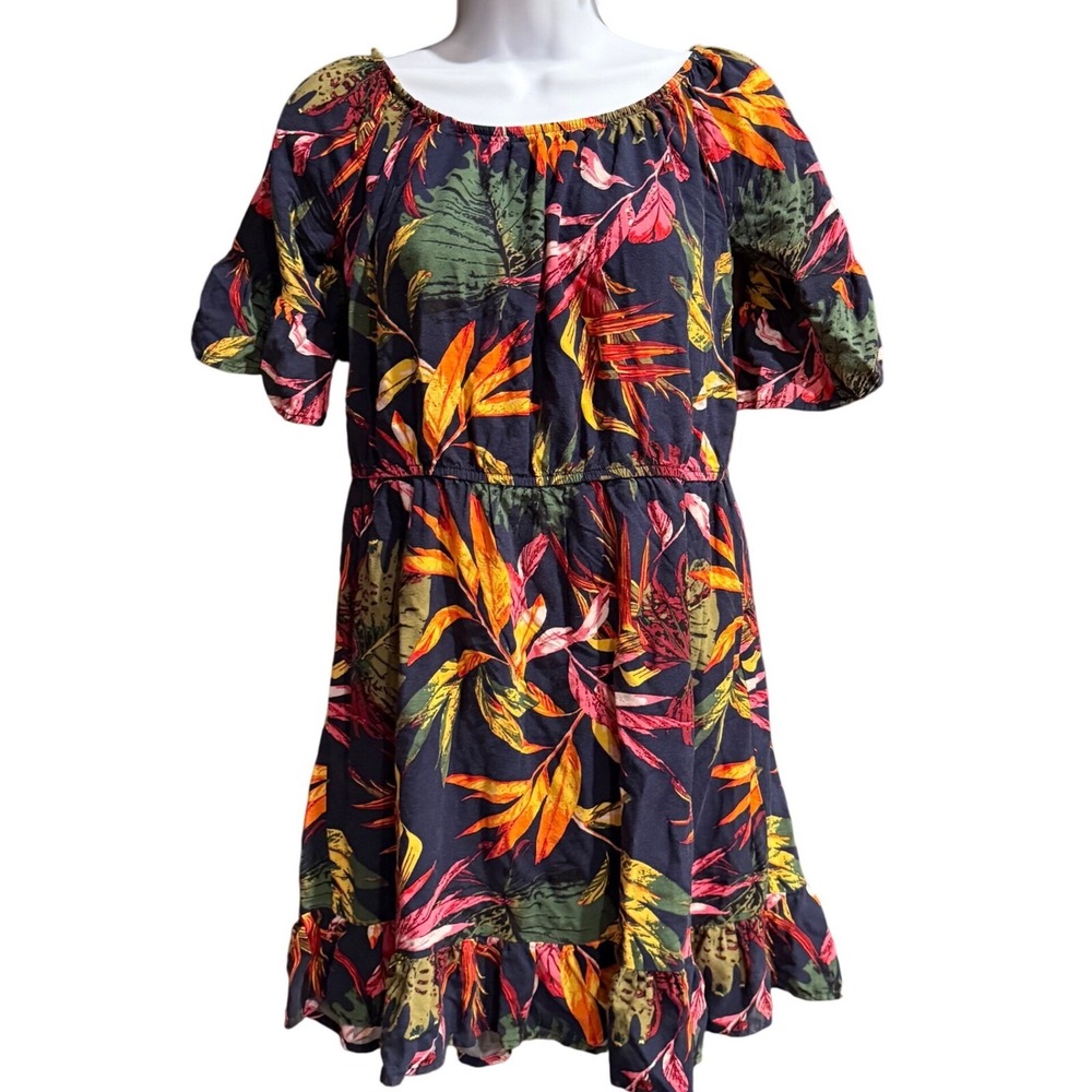 NEW LOOK Off Shoulder Ruffle Sleeve Mini Dress Multicolor Tropical‎ Floral Med